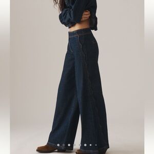 NWOT Maeve Anthropologie Scallop Edge High Rise Wide Leg Jeans in Dark Denim